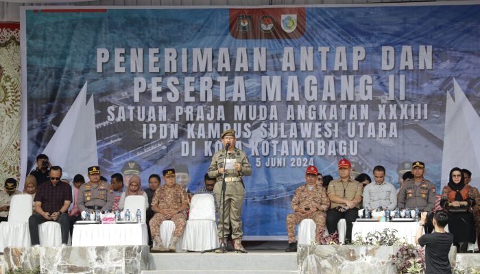 Asripan Nani Pimpin Apel Penerimaan dan Pembukaan Magang II Satuan Praja Muda Angkatan XXXIII IPDN Kampus Sulut.
