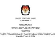 Pengumuman Pendaftaran Pasangan Calon Walikota dan Wakil Walikota Kota Manado Tahun 2024