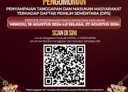 Pengumuman Penyampaian Tanggapan dan Masukan Masyarakat Terhadap DPS Pilkada 2024 Sulawesi Utara