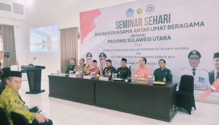 Pj Wali Kota Ikiti Seminar Sehari BKSAU dan Deklarasi Pemilukada Damai 2024.