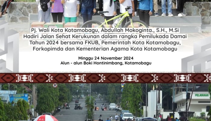 Pj. Wali Kota Kotamobagu Hadiri Jalan Sehat Kerukunan untuk Pemilukada Damai 2024.