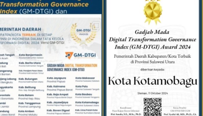 Terbaik se-Sulut Transformasi Digital, Pemkot Kotamobagu Raih GM-DTGI Award 2024.